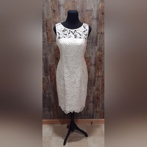 ADRIANNA PAPELL DELICATE LACE WOMENS DESTINATION WEDDING BRIDAL DRESS SZ 10 EUC!